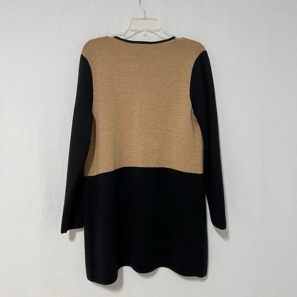 Talbots Merino Blend Colorblock Sweater Jacket Large Tan Black Open Front - Picture 5 of 10